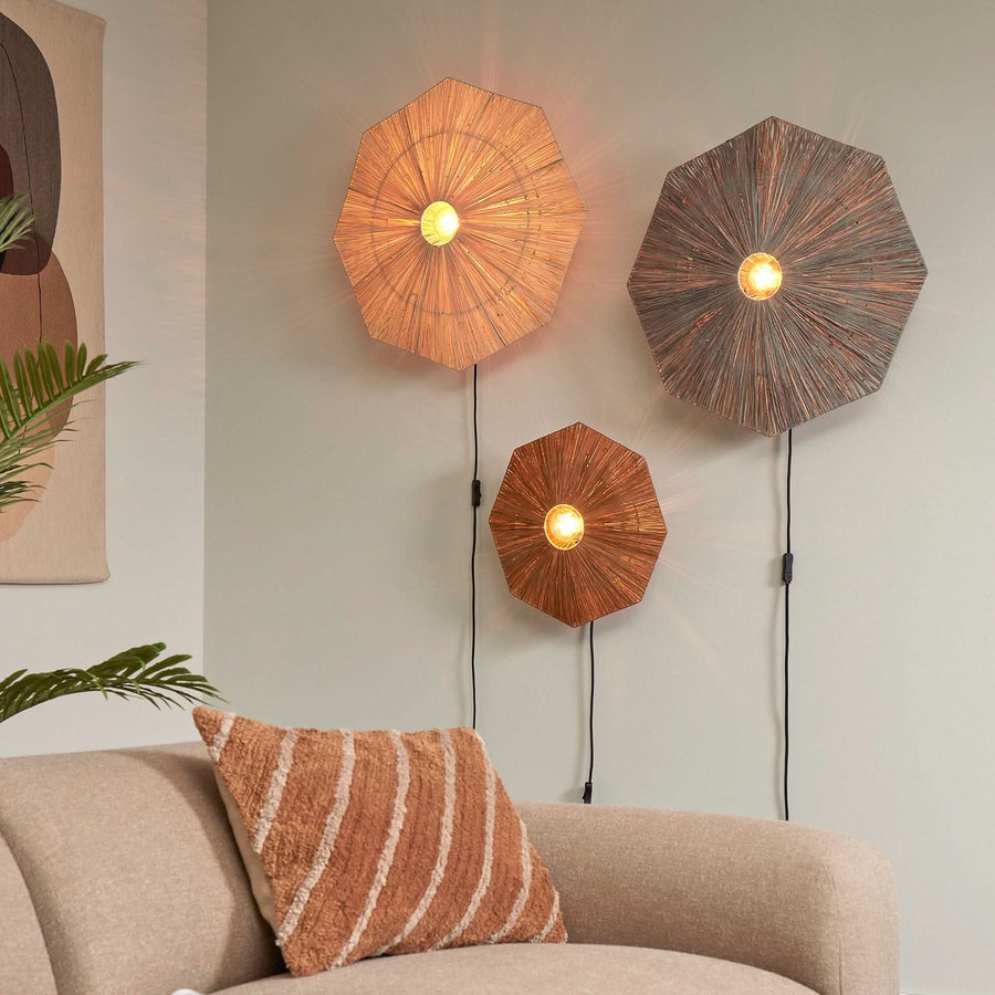Applique murale Panama en bois, gris et noir, Ø 65 cm