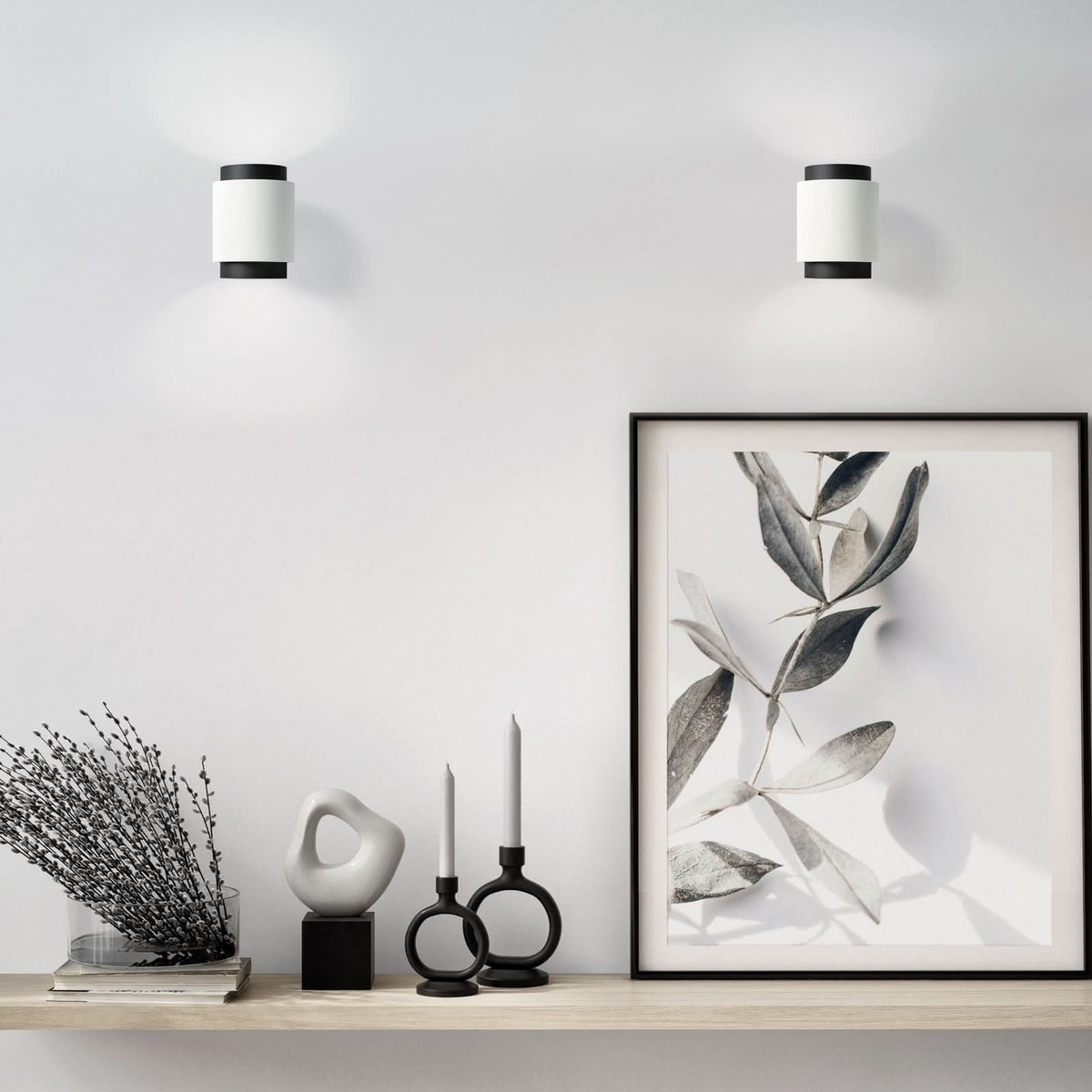 Applique murale Syme en plâtre, blanc et noir, 2 lumières, hauteur 14,6 cm