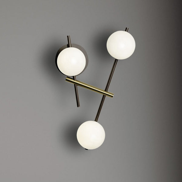 Applique murale Kika en verre, noir et blanc, 3 lumières, hauteur 16 cm