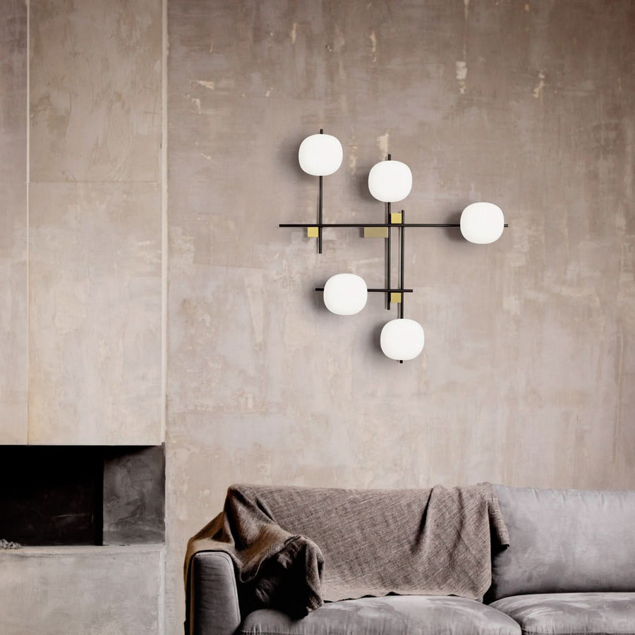 Applique murale Lingotto en verre, noir et blanc, 5 lumières, hauteur 88 cm