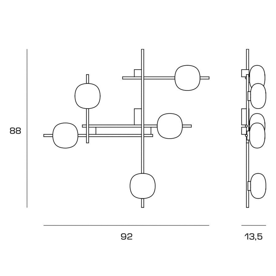 Applique murale Lingotto en verre, noir et blanc, 5 lumières, hauteur 88 cm