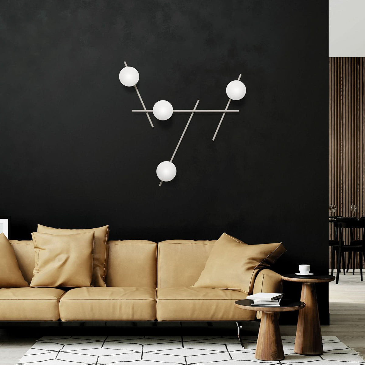 Applique murale Mikado en verre, beige et blanc, 4 lumières, hauteur 96 cm