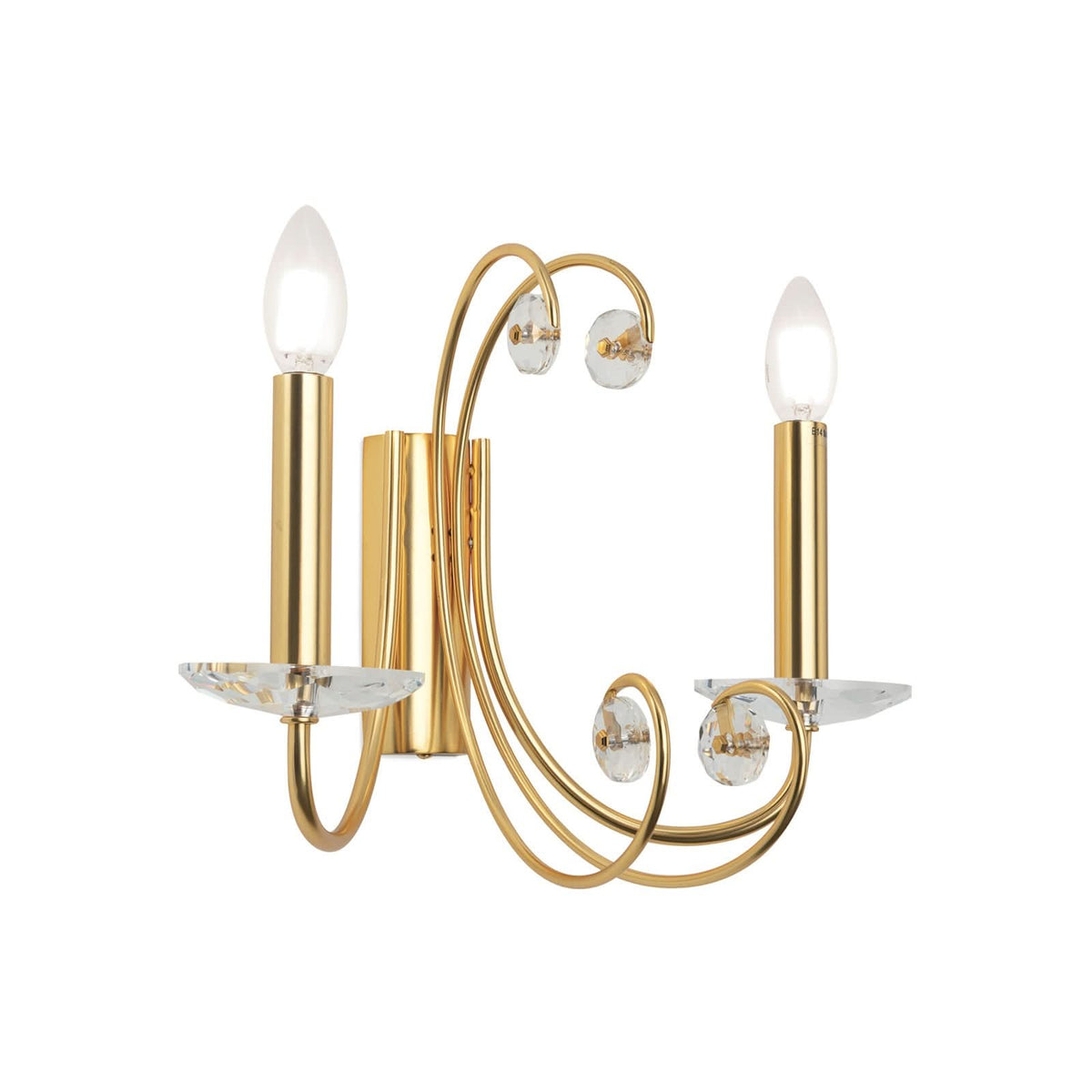 Applique murale Ariane en cristal, doré et transparent, 2 lumières, hauteur 29 cm