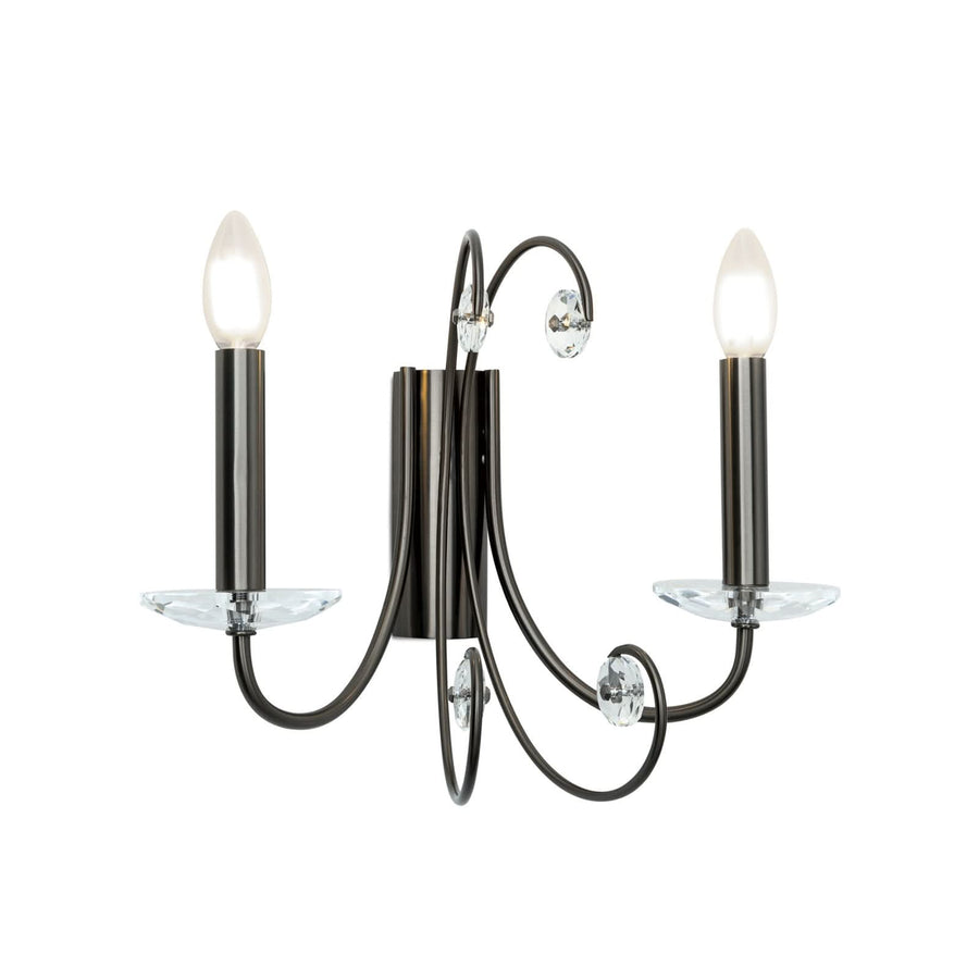 Applique murale Ariane en cristal, nickel et transparent, 2 lumières, hauteur 29 cm
