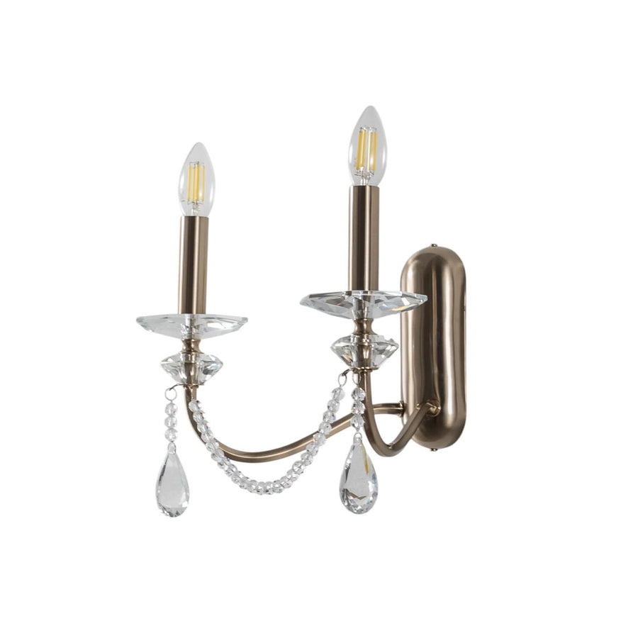 Applique murale Adone en cristal, transparent et laiton, 2 lumières, hauteur 30 cm