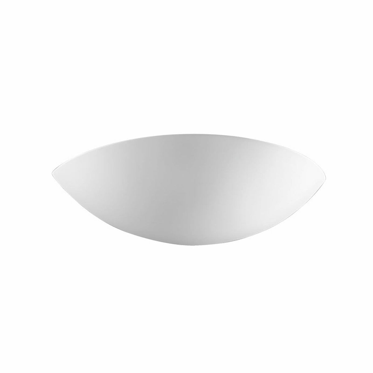 Applique murale blanche en plâtre, forme ovale allongée, vue de face sur fond blanc