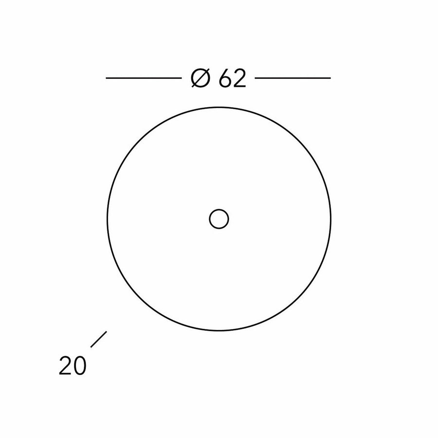 Schéma technique indiquant un diamètre de 62 cm et une profondeur de 20 cm.