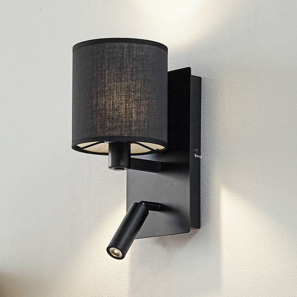 Applique murale Aiden en tissu, noir, 2 lumières, hauteur 30,8 cm