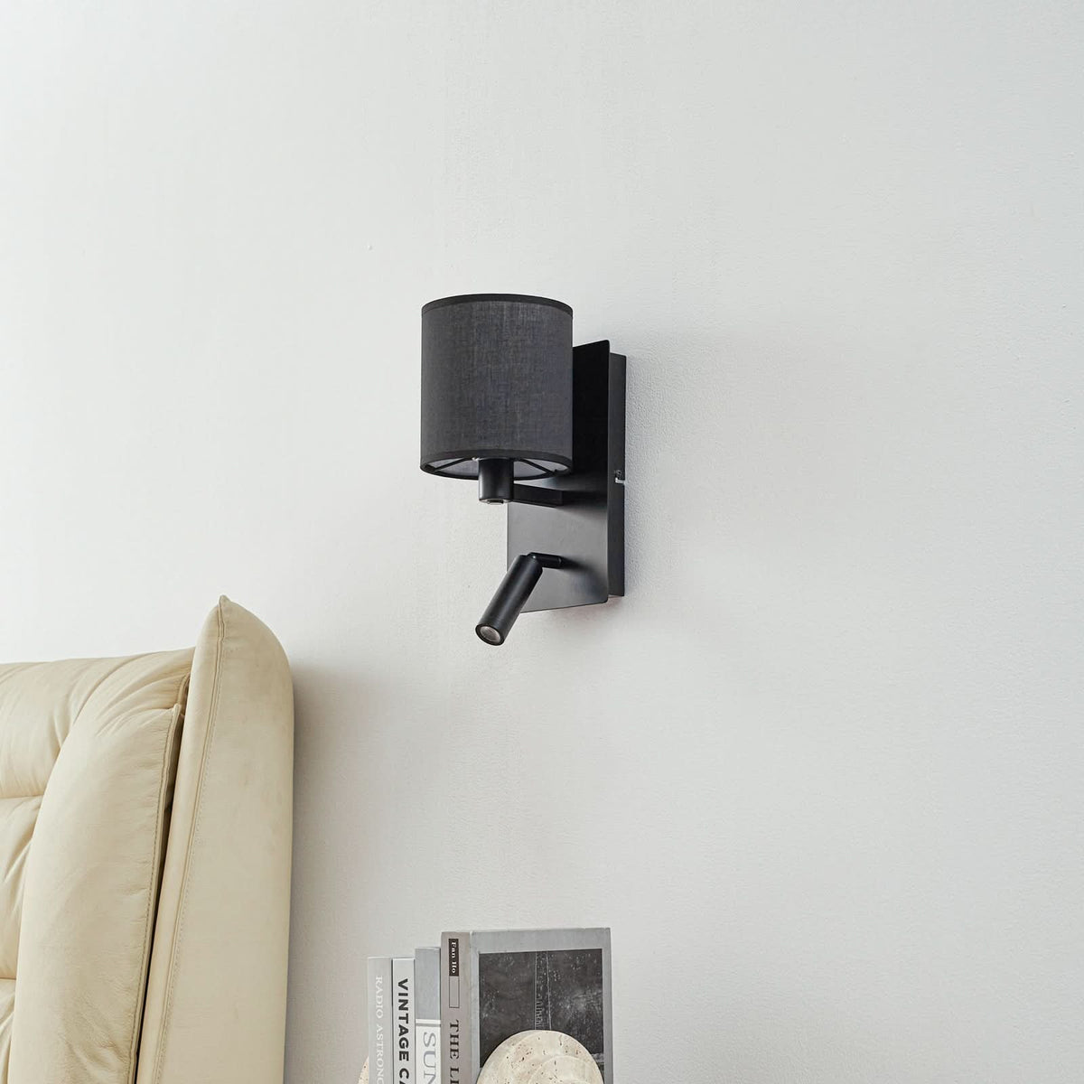 Applique murale Aiden en tissu, noir, 2 lumières, hauteur 30,8 cm