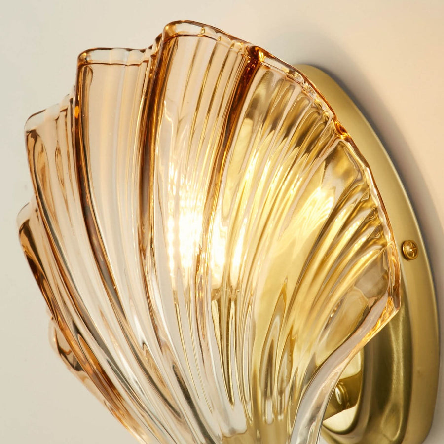 Applique murale Shell en verre, ambre teinté, hauteur 22 cm, IP44