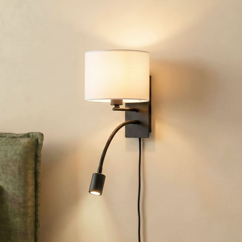 Applique murale Florens en tissu, blanc et noir, 2 lumières, hauteur 23,5 cm