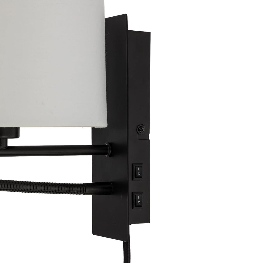 Applique murale Florens en tissu, blanc et noir, 2 lumières, hauteur 23,5 cm