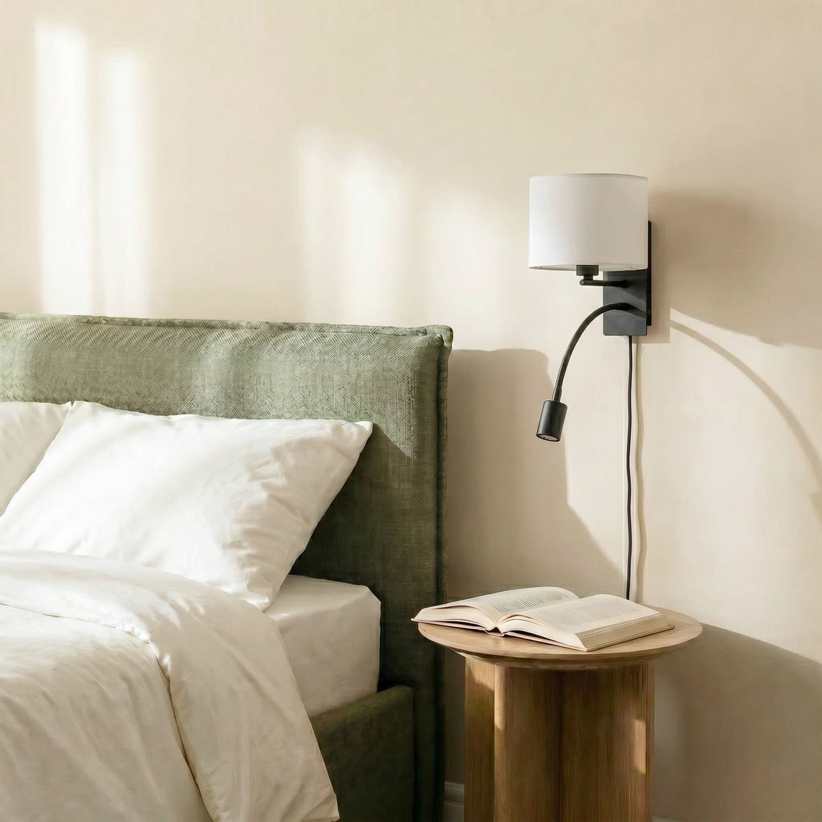 Applique murale Florens en tissu, blanc et noir, 2 lumières, hauteur 23,5 cm