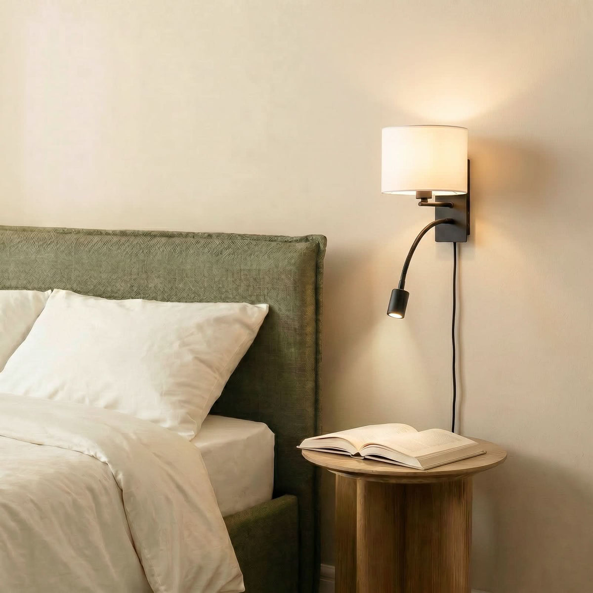Applique murale Florens en tissu, blanc et noir, 2 lumières, hauteur 23,5 cm
