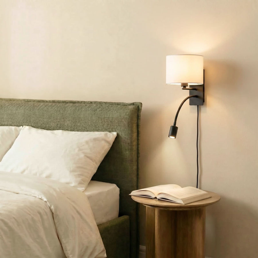 Applique murale Florens en tissu, blanc et noir, 2 lumières, hauteur 23,5 cm