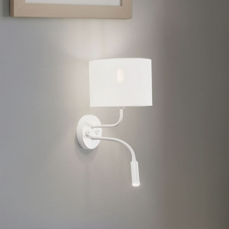 Applique murale Roller en tissu, blanc structuré et blanc, 2 lumières, Ø 20 cm