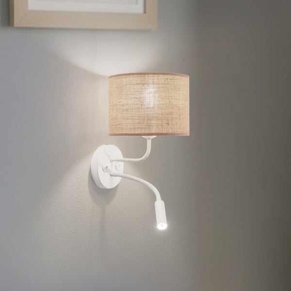 Applique murale en tissu, marron structuré et blanc, 2 lumières, Ø 20 cm