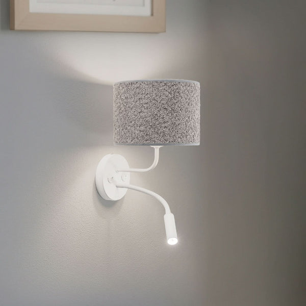 Applique murale Roller en tissu, blanc et gris, 2 lumières, hauteur 30 cm
