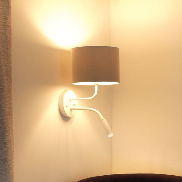 Applique murale Roller en tissu, blanc et gris clair, 2 lumières, hauteur 30 cm