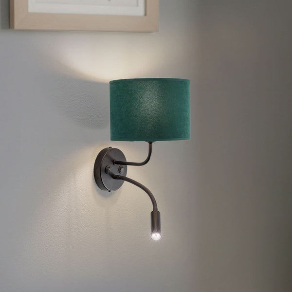 Applique murale Roller en velours, noir et vert foncé, 2 lumières, hauteur 30 cm