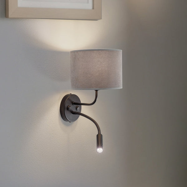 Applique murale Roller en velours, noir et gris, 2 lumières, hauteur 30 cm