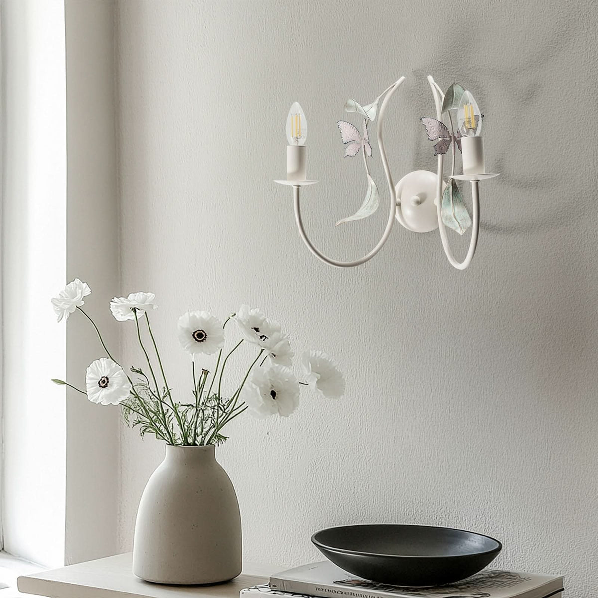 Applique murale Summer en acier, blanc, 2 lumières, hauteur 35 cm