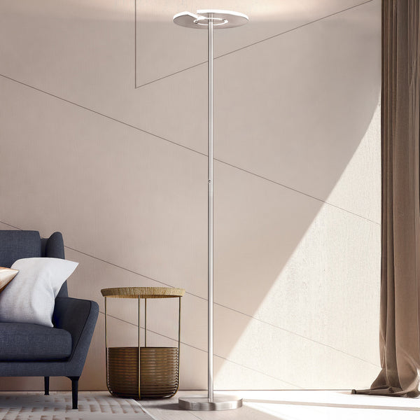 Lampadaire LED Dent en métal, nickel mat et chromé, hauteur 180 cm