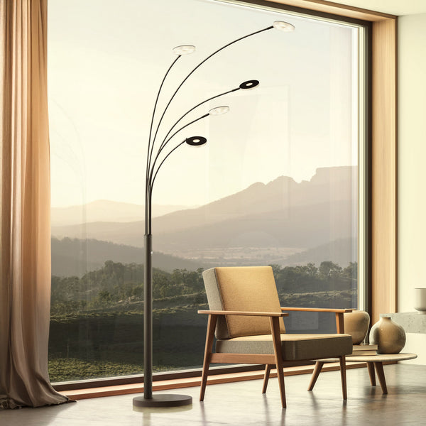 Lampadaire LED Dent en métal, noir mat, 5 lumières, hauteur 225 cm