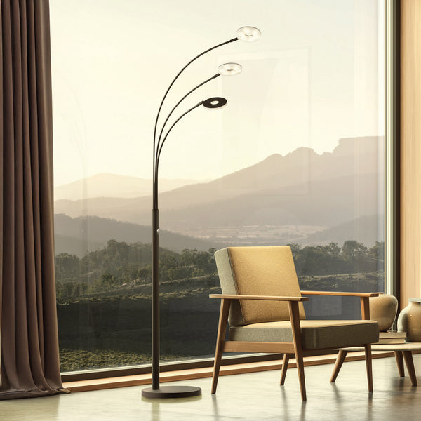 Lampadaire LED Dent en métal, noir mat, 3 lumières, hauteur 185 cm