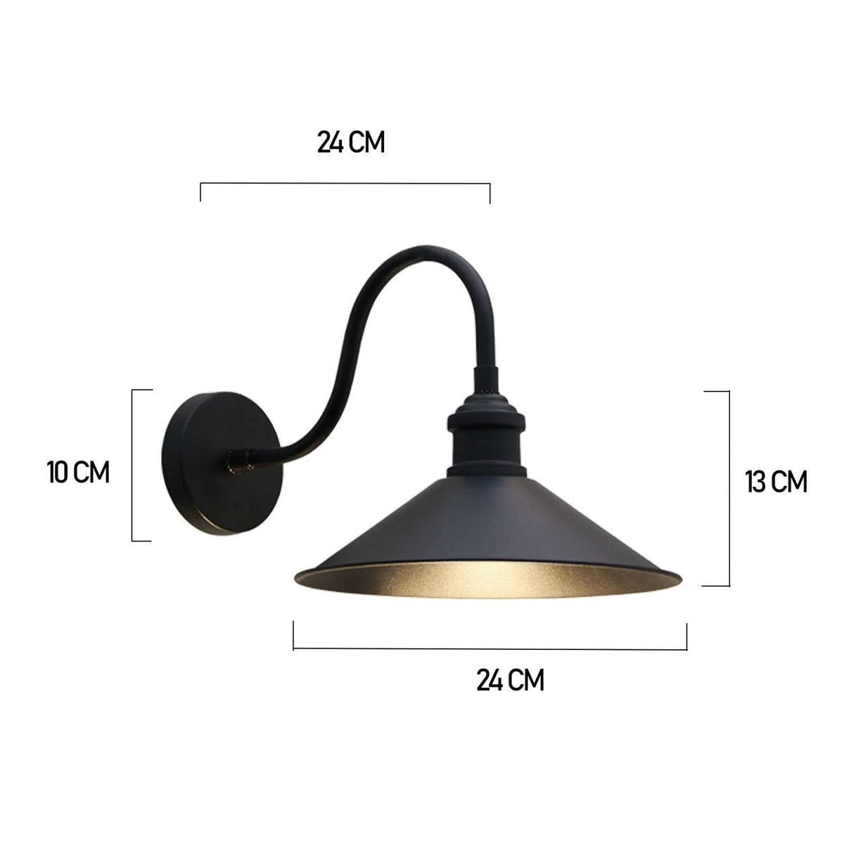 Applique murale Christer en métal, noir, hauteur 13 cm