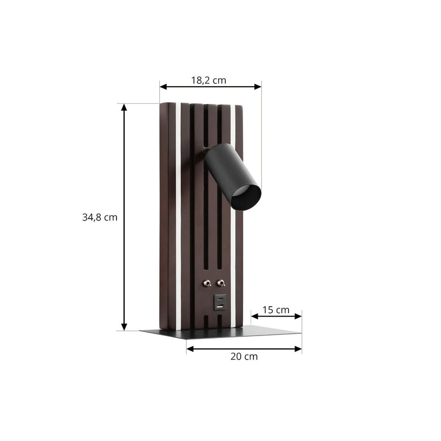 Applique murale LED Tiron en chêne, bois et noir, hauteur 35 cm