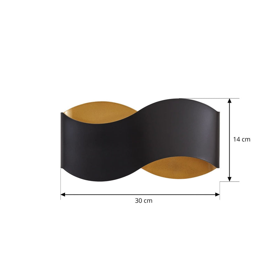 Applique murale Dailin en métal, noir, 2 lumières, hauteur 15 cm