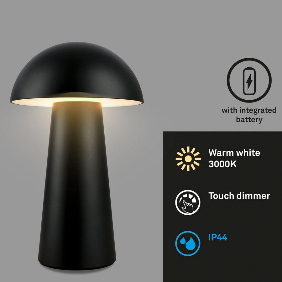 Lampe à poser d'extérieur LED rechargeable Fungo Mini, noir mat, Ø 12 cm, IP44
