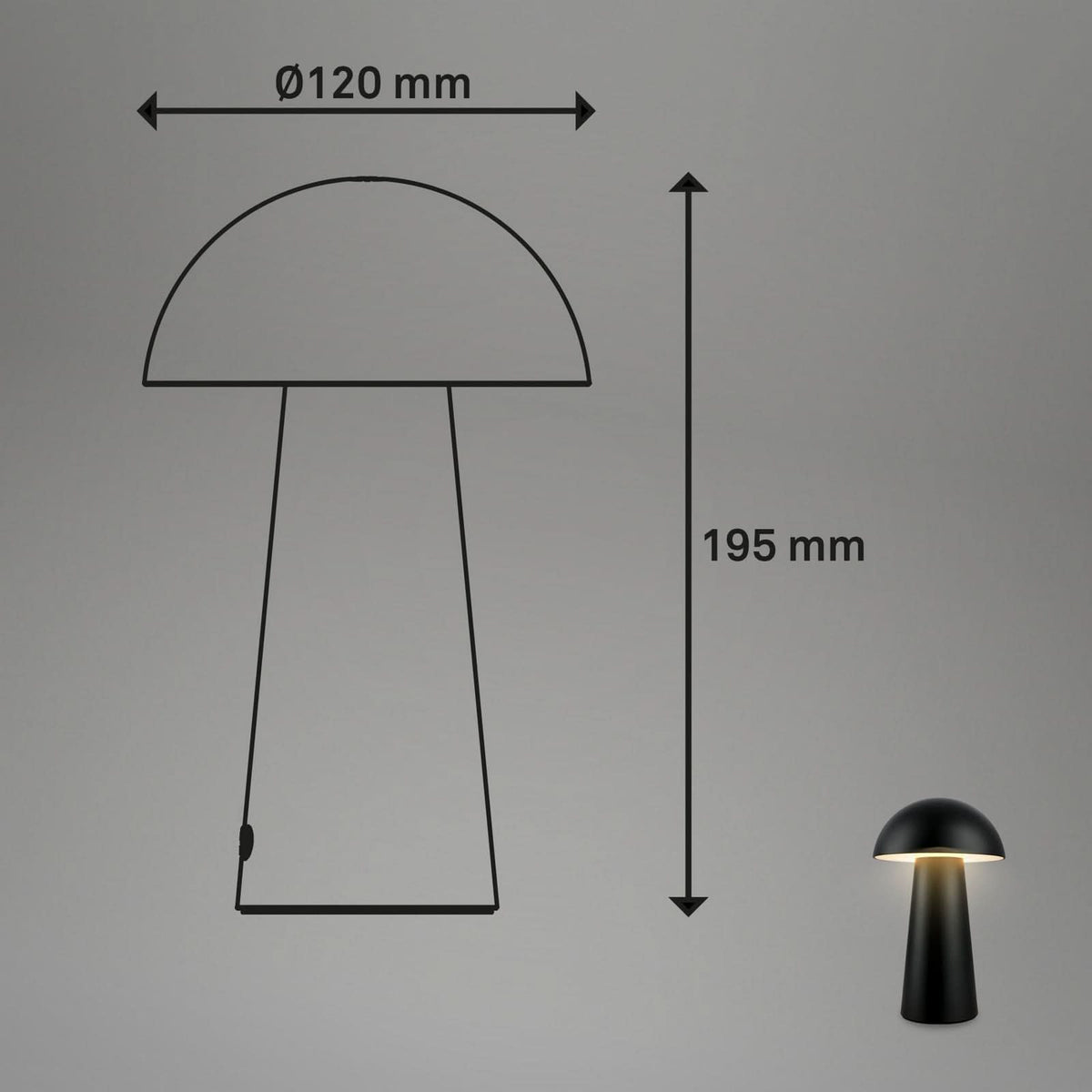 Lampe à poser d'extérieur LED rechargeable Fungo Mini, noir mat, Ø 12 cm, IP44