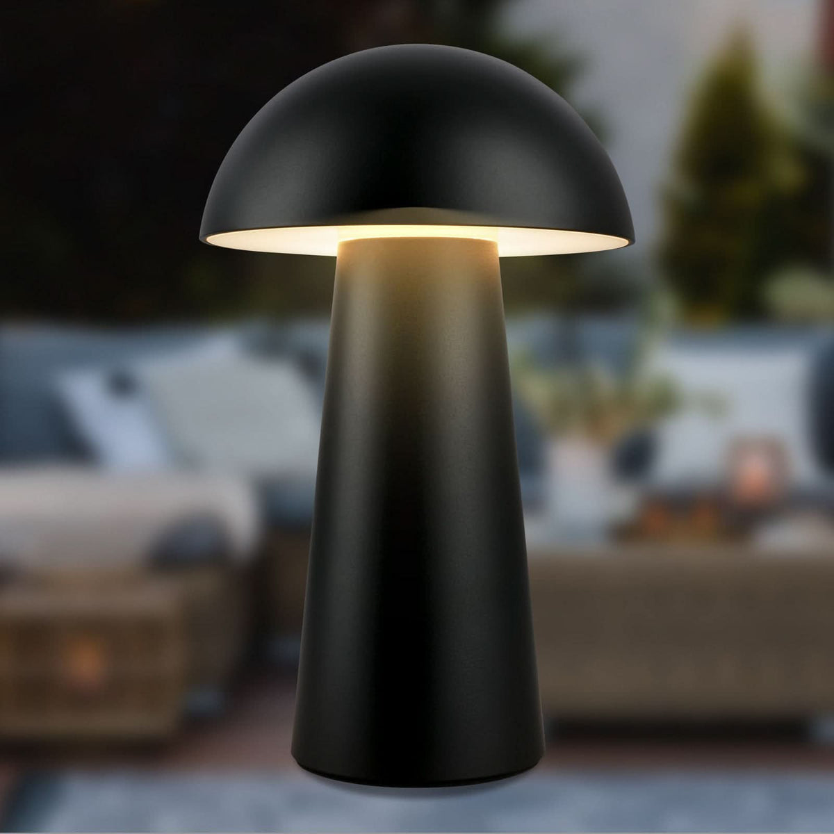 Lampe à poser d'extérieur LED rechargeable Fungo Mini, noir mat, Ø 12 cm, IP44