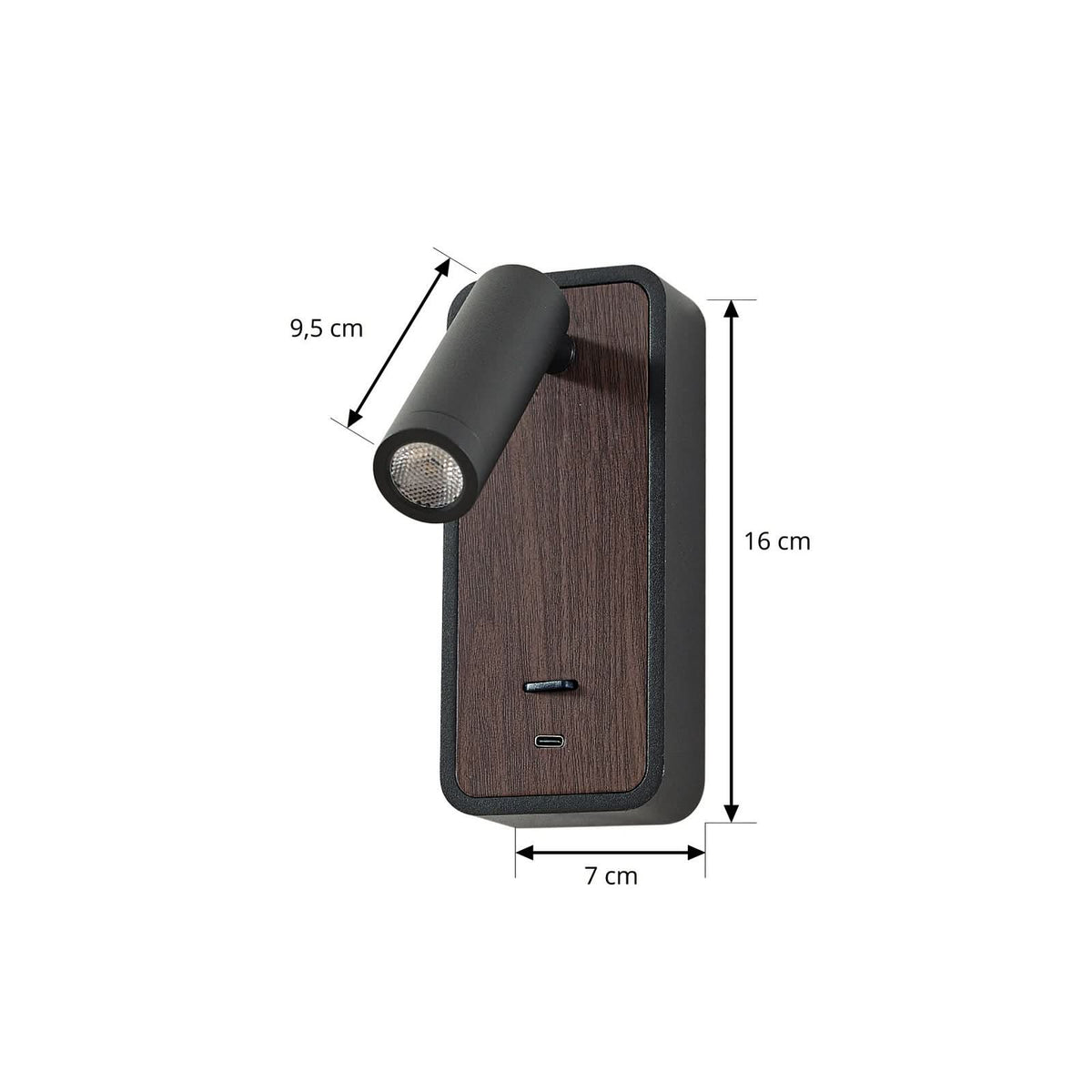 Applique murale LED Tallis en bois, noir, hauteur 16 cm