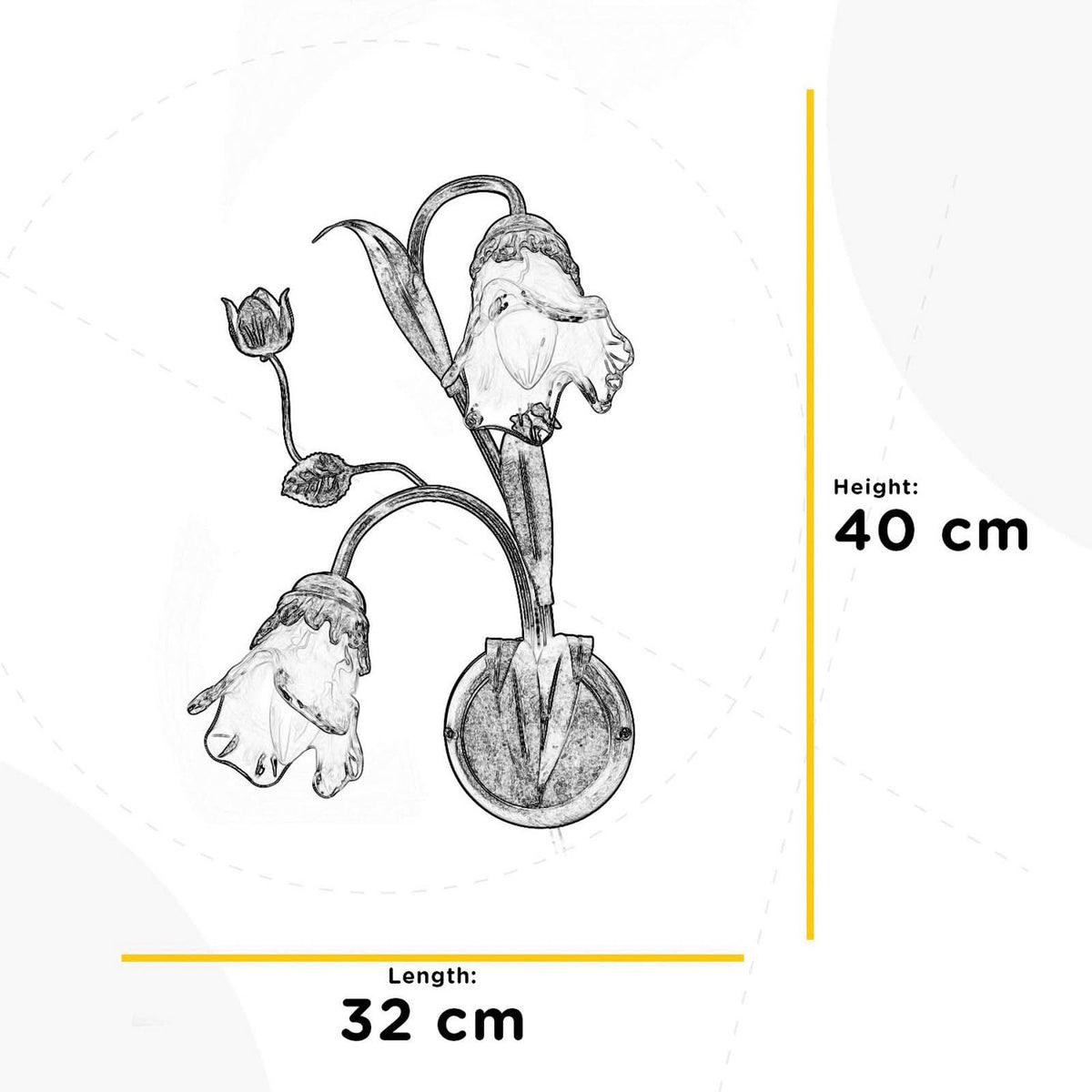 Applique murale Arianna en fer forgé, bronze et blanc, 2 lumières, hauteur 40 cm