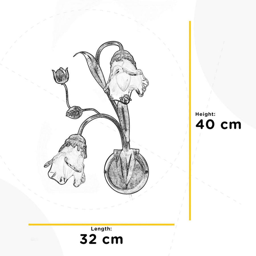 Applique murale Arianna en fer forgé, bronze et blanc, 2 lumières, hauteur 40 cm