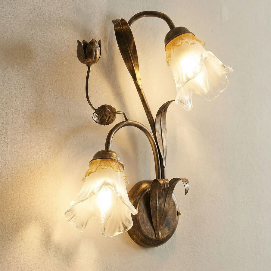 Applique murale Arianna en fer forgé, bronze et blanc, 2 lumières, hauteur 40 cm