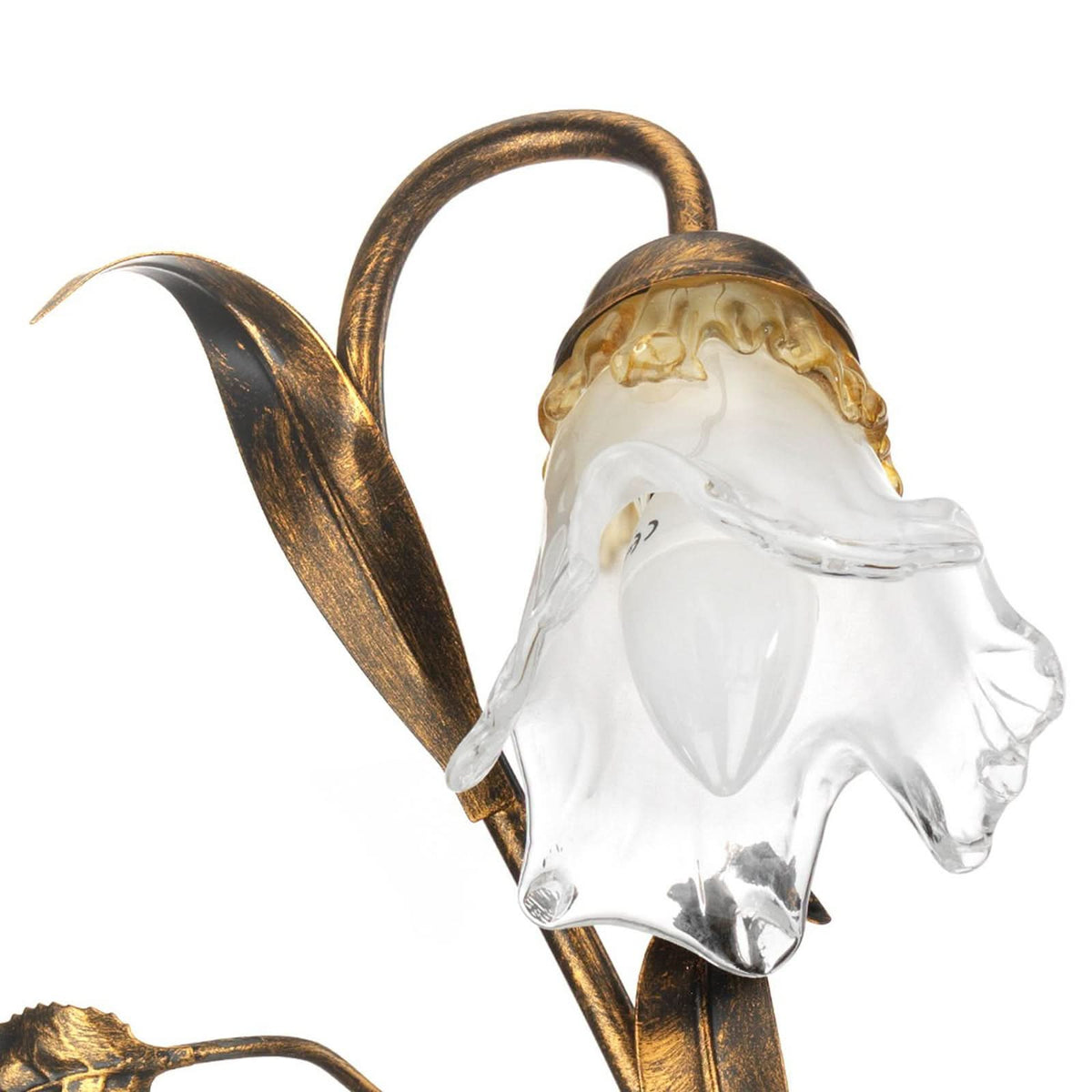 Applique murale Arianna en fer forgé, bronze et blanc, 2 lumières, hauteur 40 cm