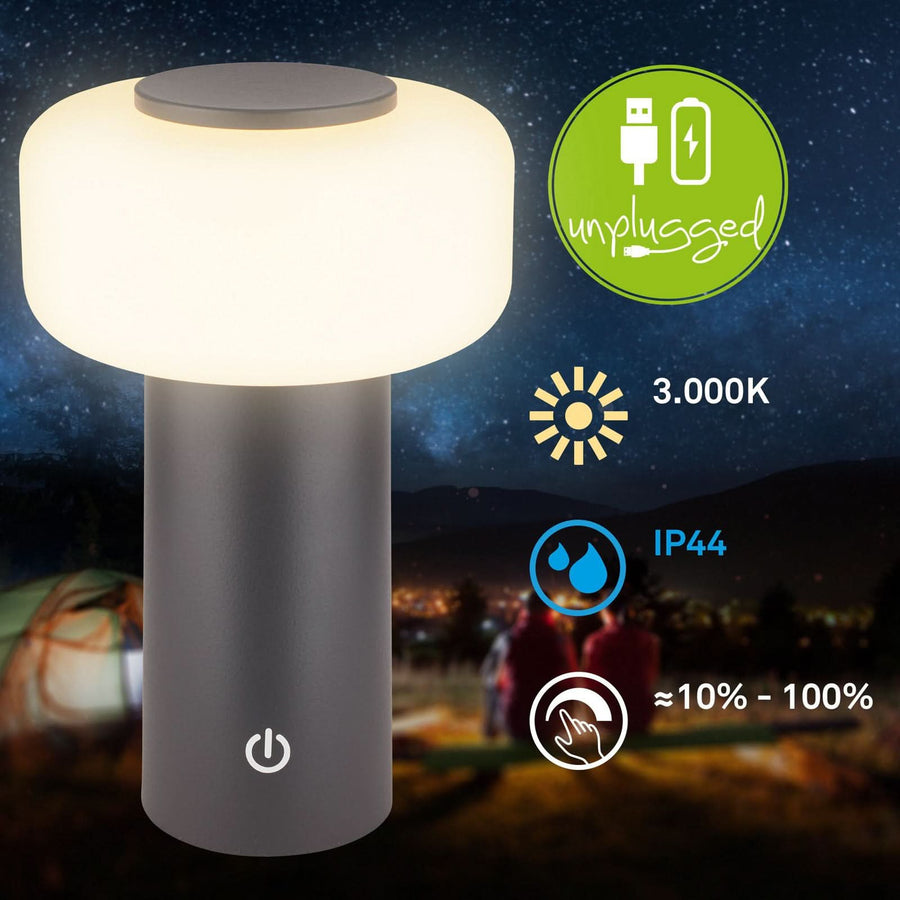 Lampe à poser d'extérieur LED rechargeable Juna, anthracite et blanc, Ø 13 cm, IP44