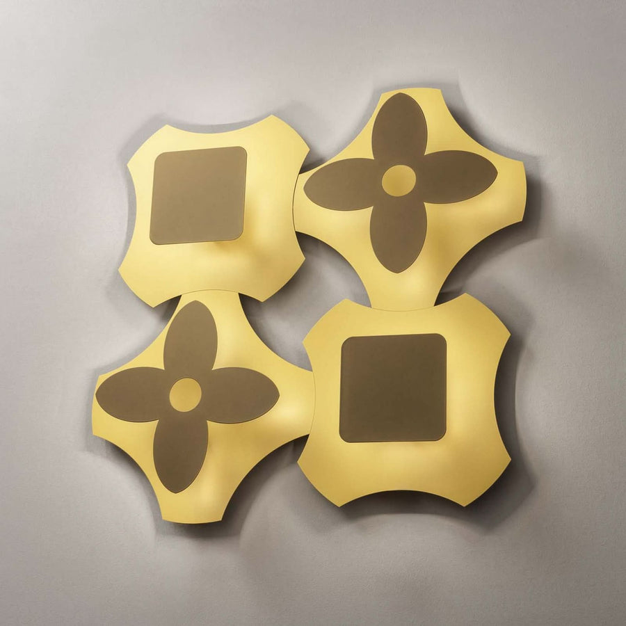 Applique murale LED Ornato Square en aluminium, doré et marron, hauteur 34,2 cm