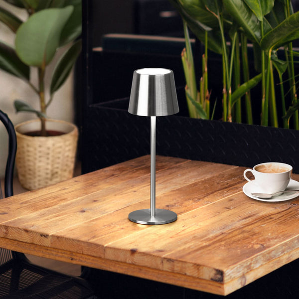 Lampe à poser d'extérieur LED rechargeable Roxi en métal, nickel, Ø 9 cm, IP54