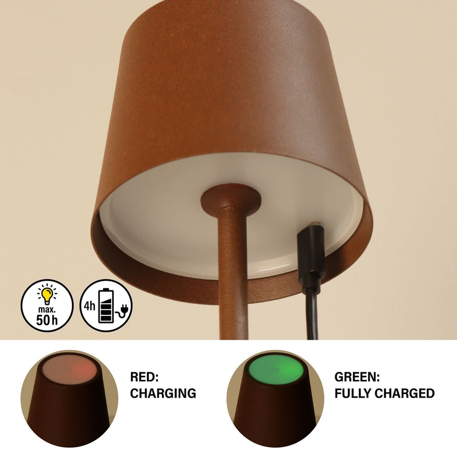 Lampe à poser d'extérieur LED rechargeable Roxi en métal, rouille, Ø 9 cm, IP54
