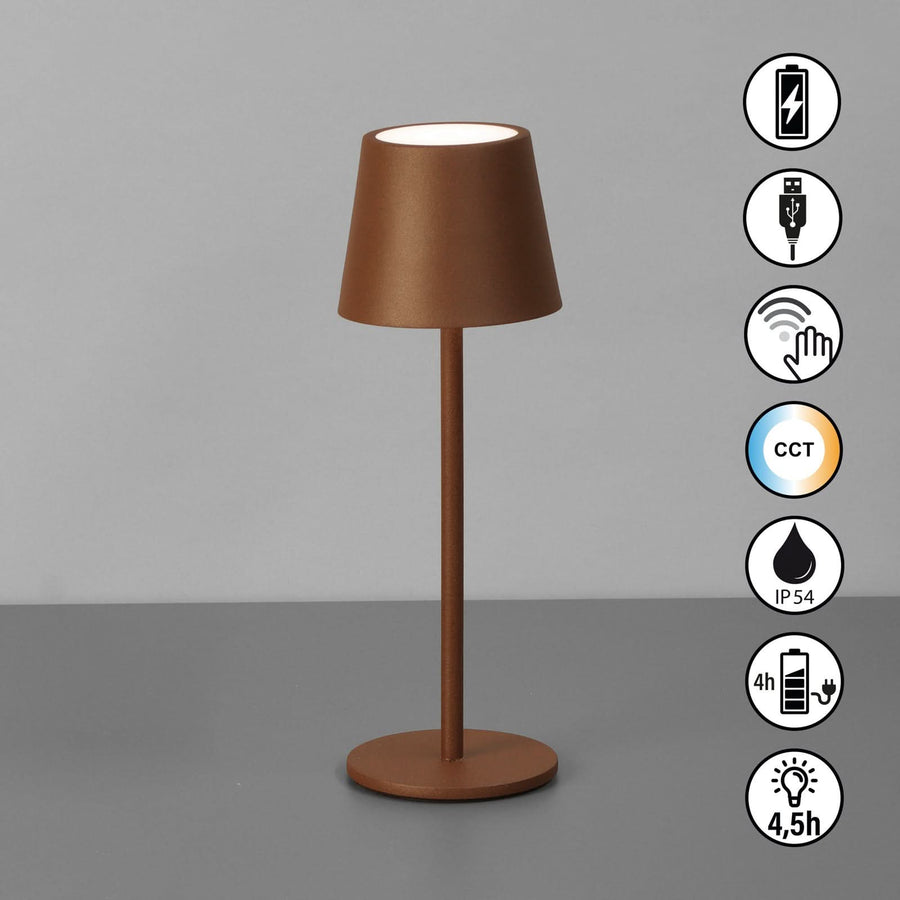 Lampe à poser d'extérieur LED rechargeable Roxi en métal, rouille, Ø 9 cm, IP54