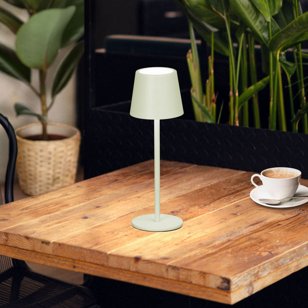 Lampe à poser d'extérieur LED rechargeable Roxi en métal, vert menthe, Ø 9 cm, IP54