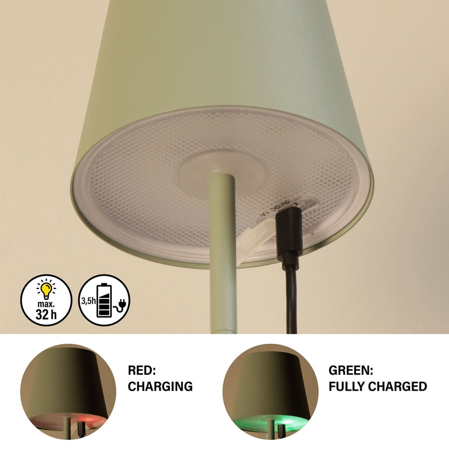 Lampe à poser d'extérieur LED rechargeable Viletto en métal, vert, Ø 11 cm, IP54
