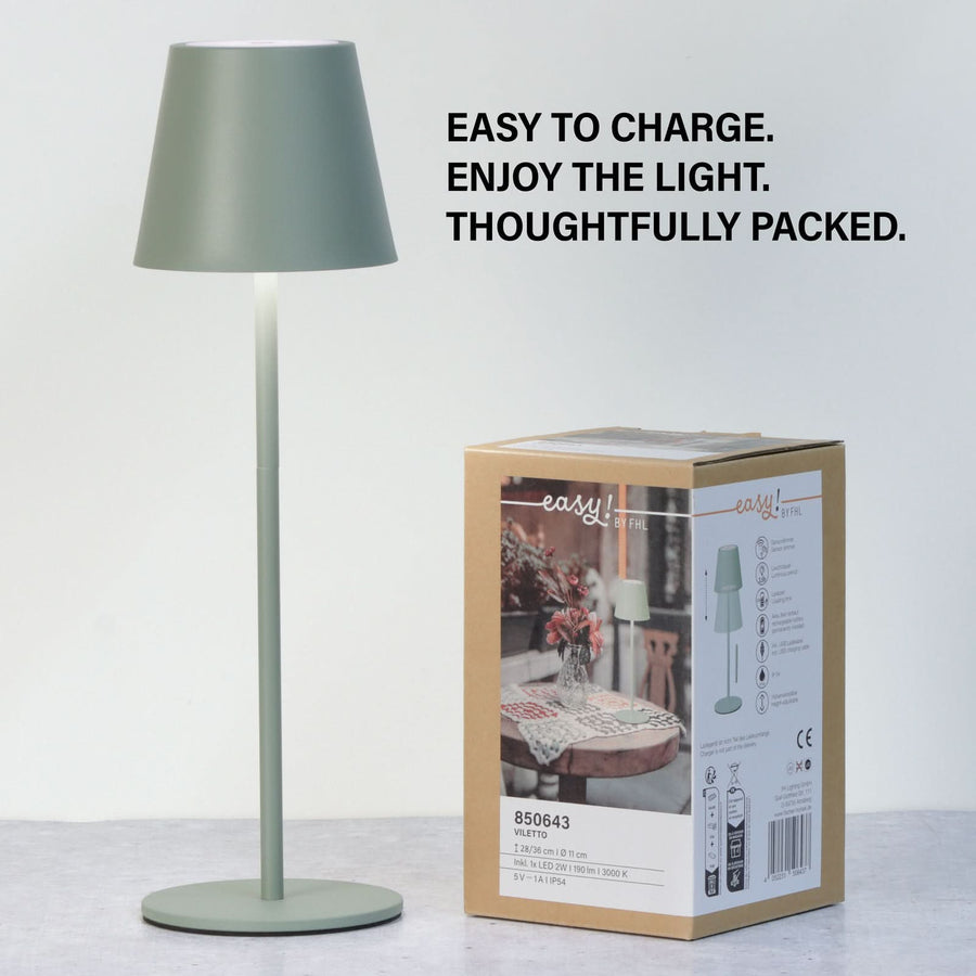 Lampe à poser d'extérieur LED rechargeable Viletto en métal, vert, Ø 11 cm, IP54