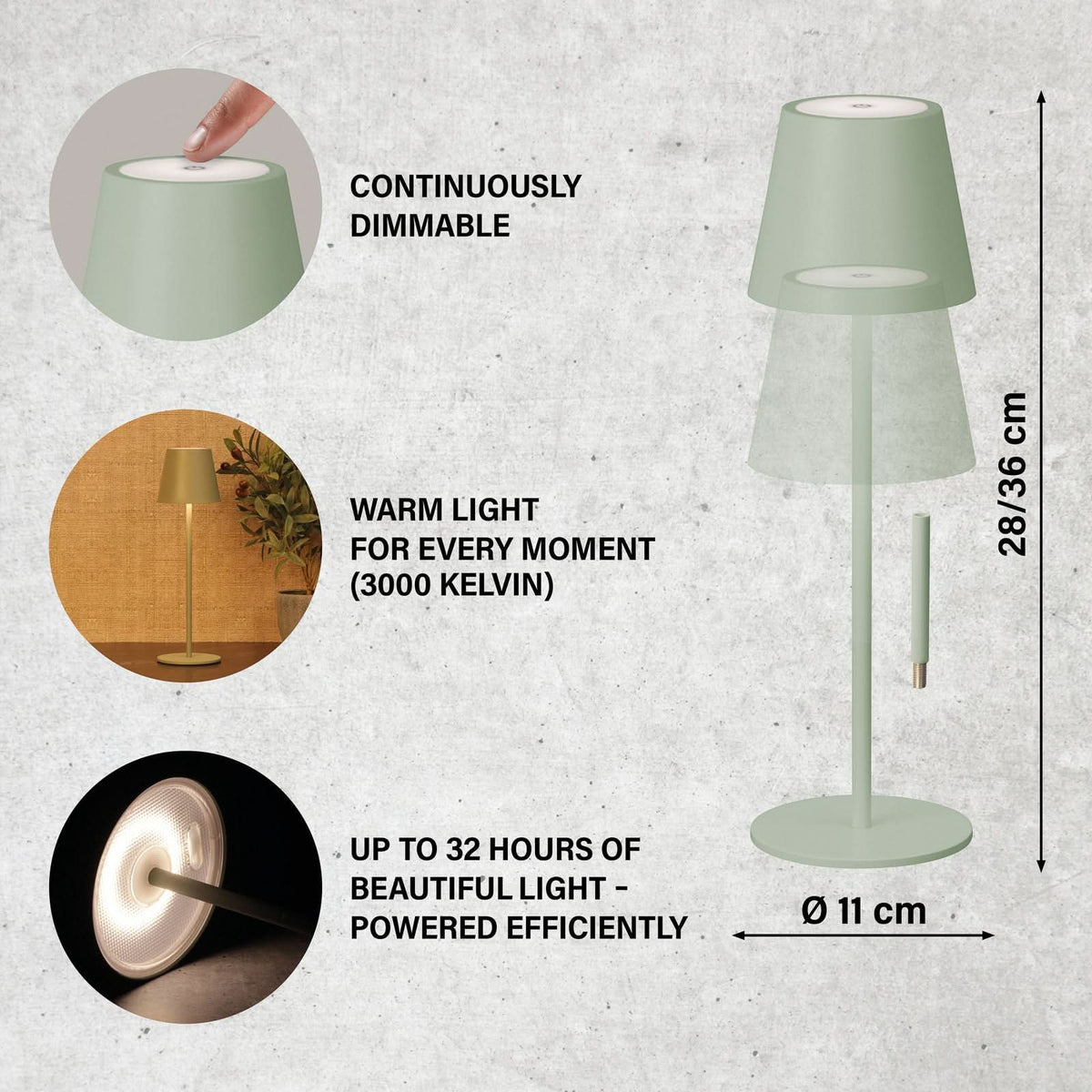 Lampe à poser d'extérieur LED rechargeable Viletto en métal, vert, Ø 11 cm, IP54