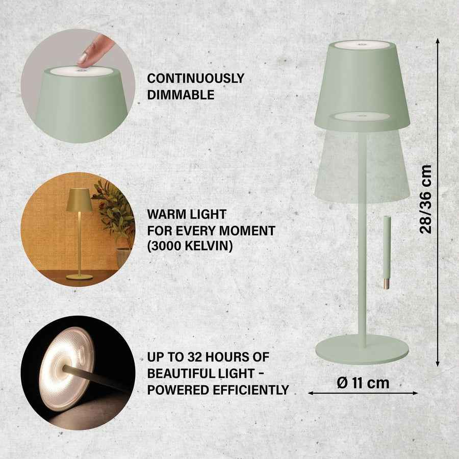 Lampe à poser d'extérieur LED rechargeable Viletto en métal, vert, Ø 11 cm, IP54